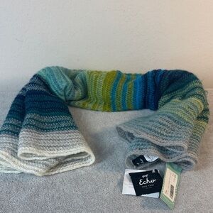 Echo New York Hannah Ombré Striped Infinity Scarf Blue Green Lightweight